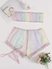 Gradient Sheer Lingerie Set With Thong - Multicolor - View 1