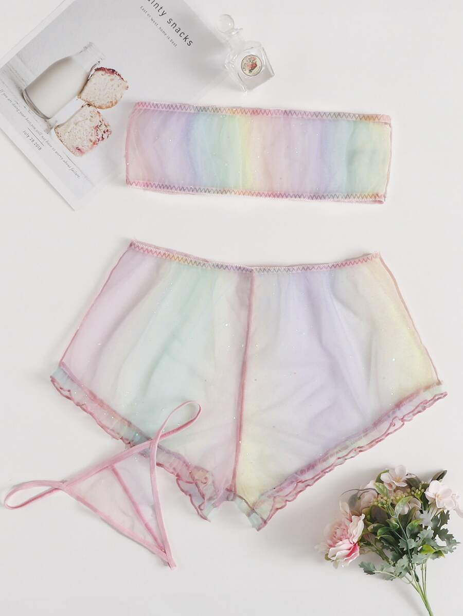 Gradient Sheer Lingerie Set With Thong - Multicolor - View 1
