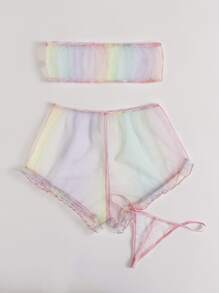Gradient Sheer Lingerie Set With Thong - Multicolor - View 2