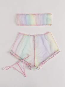 Gradient Sheer Lingerie Set With Thong - Multicolor - View 3