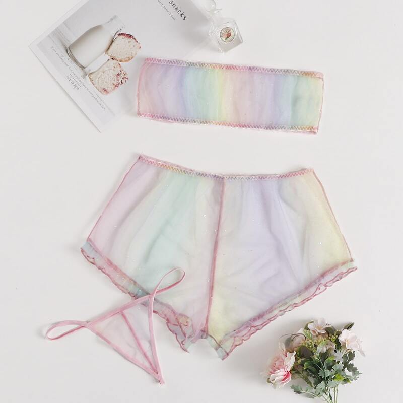 

Gradient Sheer Lingerie Set With Thong, Multicolor