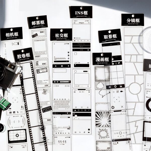 

1pc Frame Design Random Tape Sticker, Black