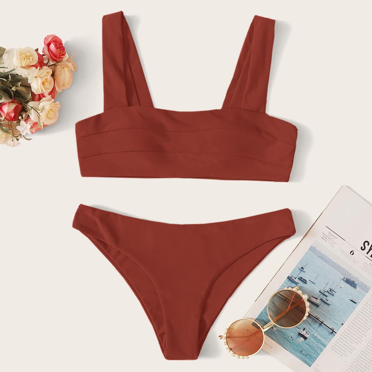 

Seam Cheeky Bikini Swimsuit, Redwood