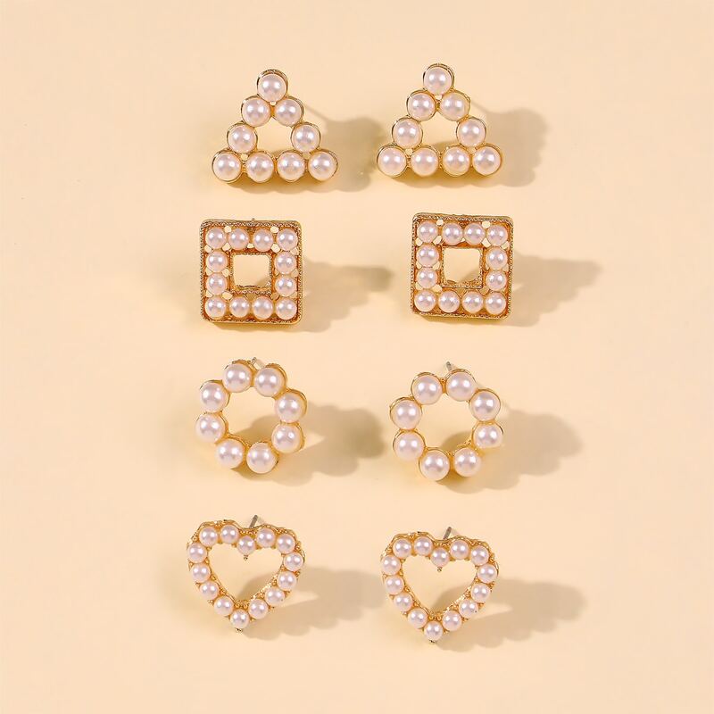 

4pairs Faux Pearl Decor Stud Earrings, Gold