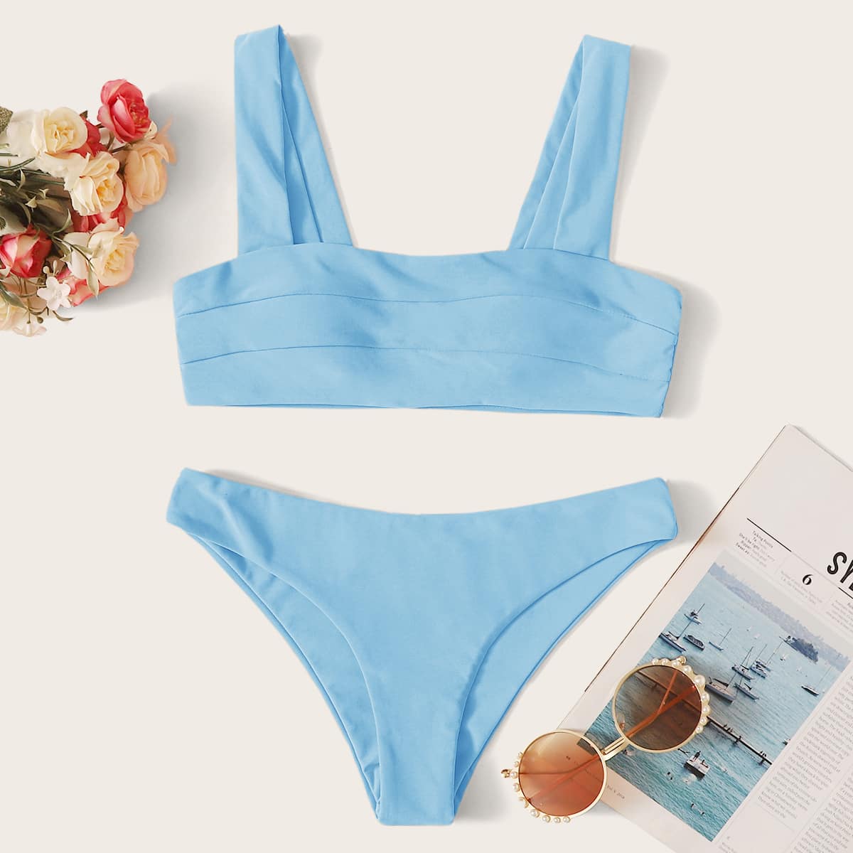 

Seam Cheeky Bikini Swimsuit, Baby blue