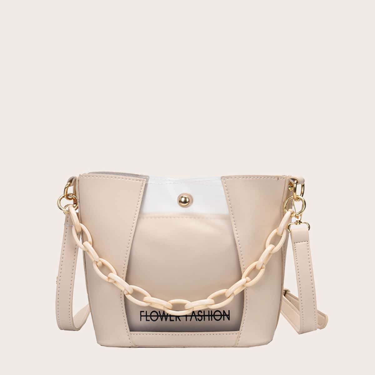 

PVC Panel Bucket Bag With Inner Pouch, Beige