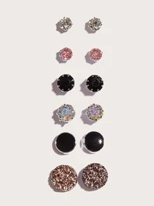 6pairs Rhinestone Stud Earrings - Multicolor - View 1