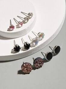 6pairs Rhinestone Stud Earrings - Multicolor - View 2