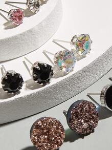 6pairs Rhinestone Stud Earrings - Multicolor - View 3