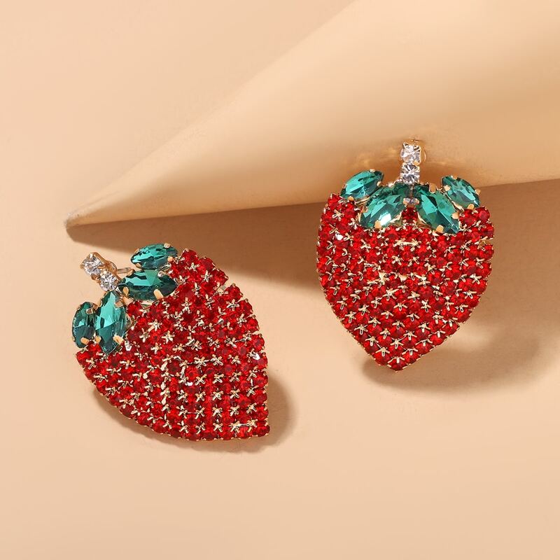 

Rhinestone Fruit Stud Earrings, Red