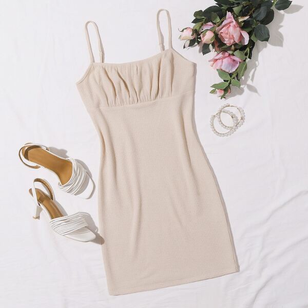 

Ruched Bust Waffle Knit Cami Dress, Apricot