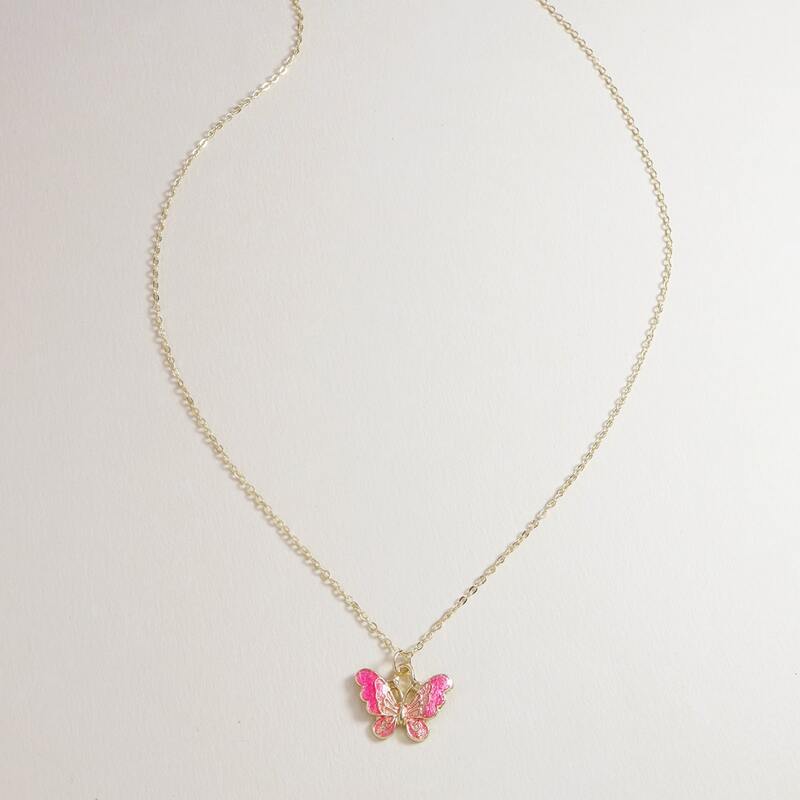 

Butterfly Charm Necklace, Pink