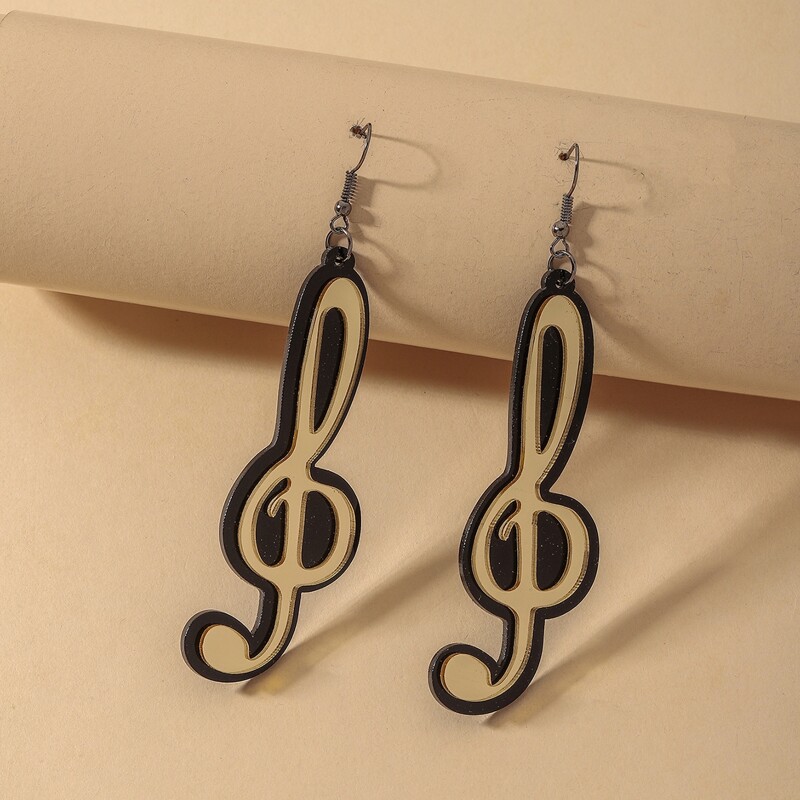 

Music Note Drop Earrings, Black