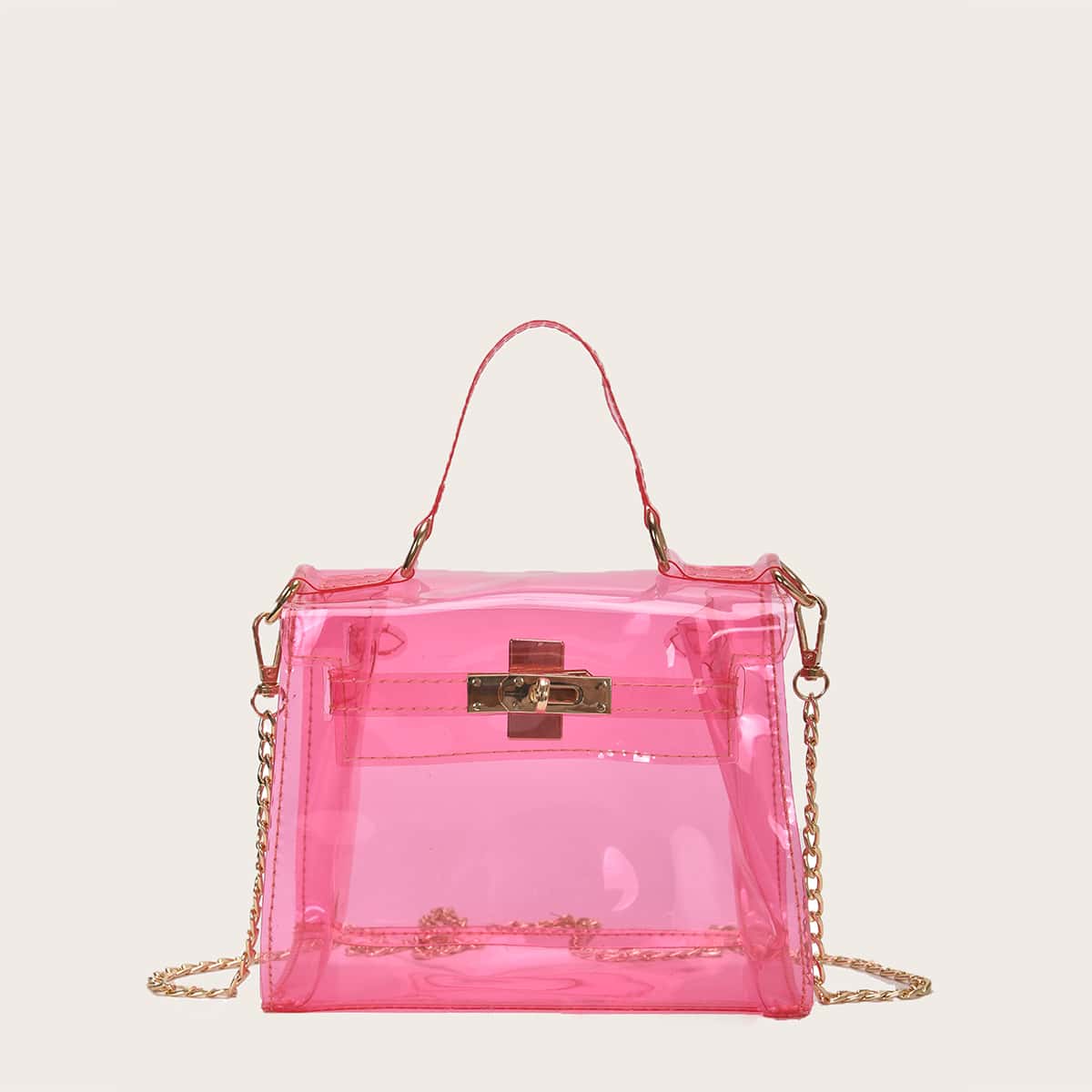 

Twist Lock Clear Satchel Bag, Pink
