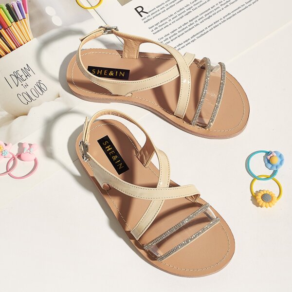 

Toddler Girls Rhinestone Detail Cross Strap Sandals, Apricot