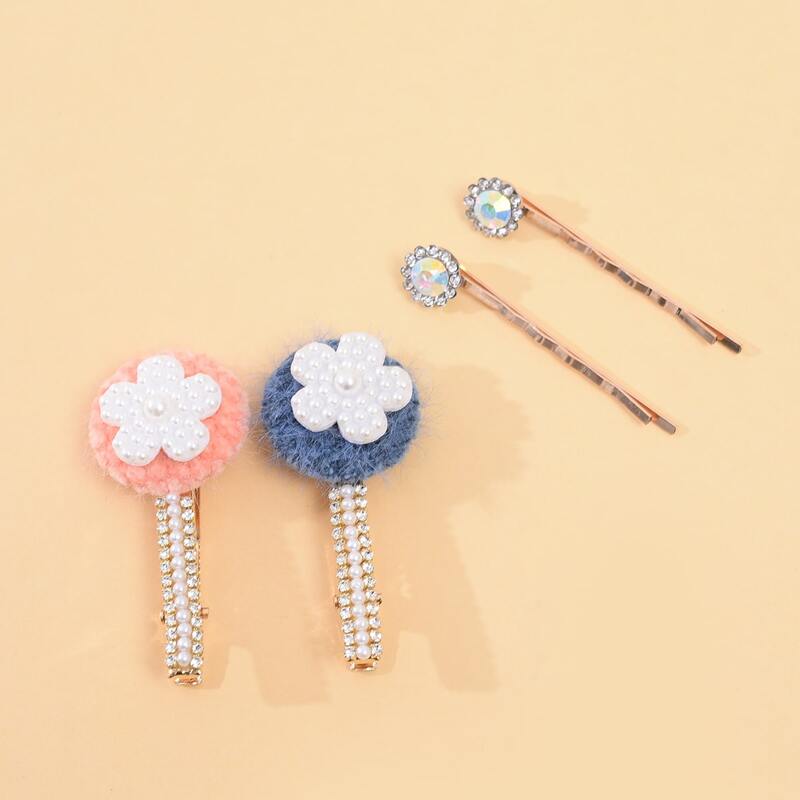 

4pcs Faux Pearl Floral Hair Clip, Multicolor