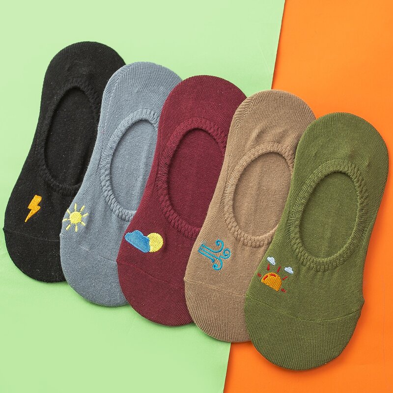 

5pairs Embroidery Invisible Socks, Multicolor