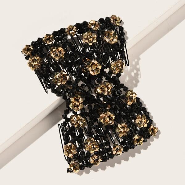 

Double Row Beaded Hair Pin, Black