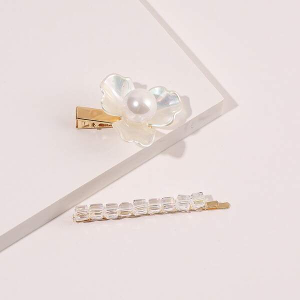 

2pcs Floral Shaped Hair Clip, White