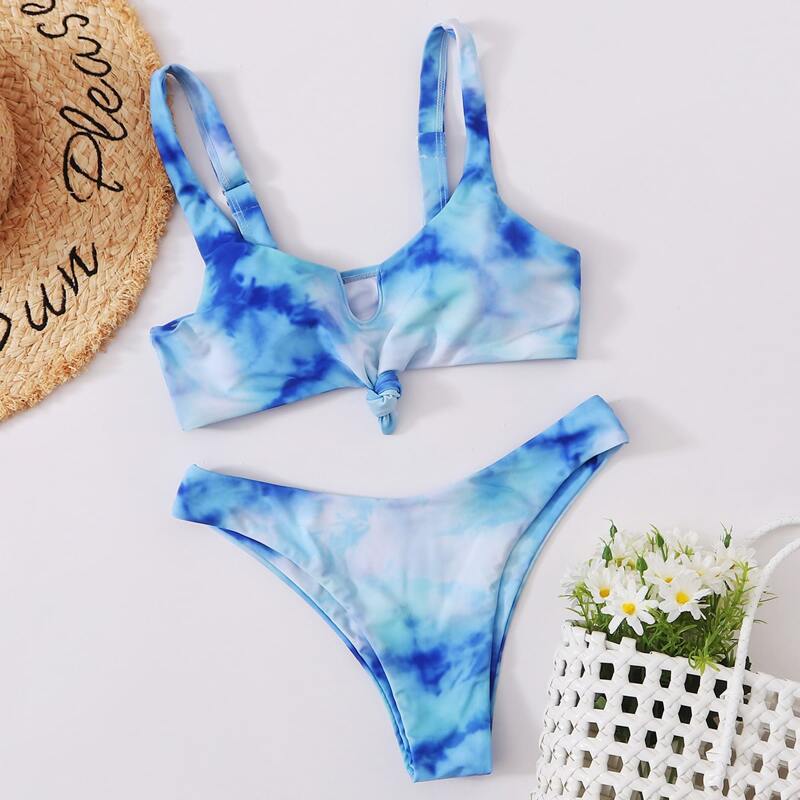 

Tie Dye High Leg Bikini Swimsuit, Multicolor