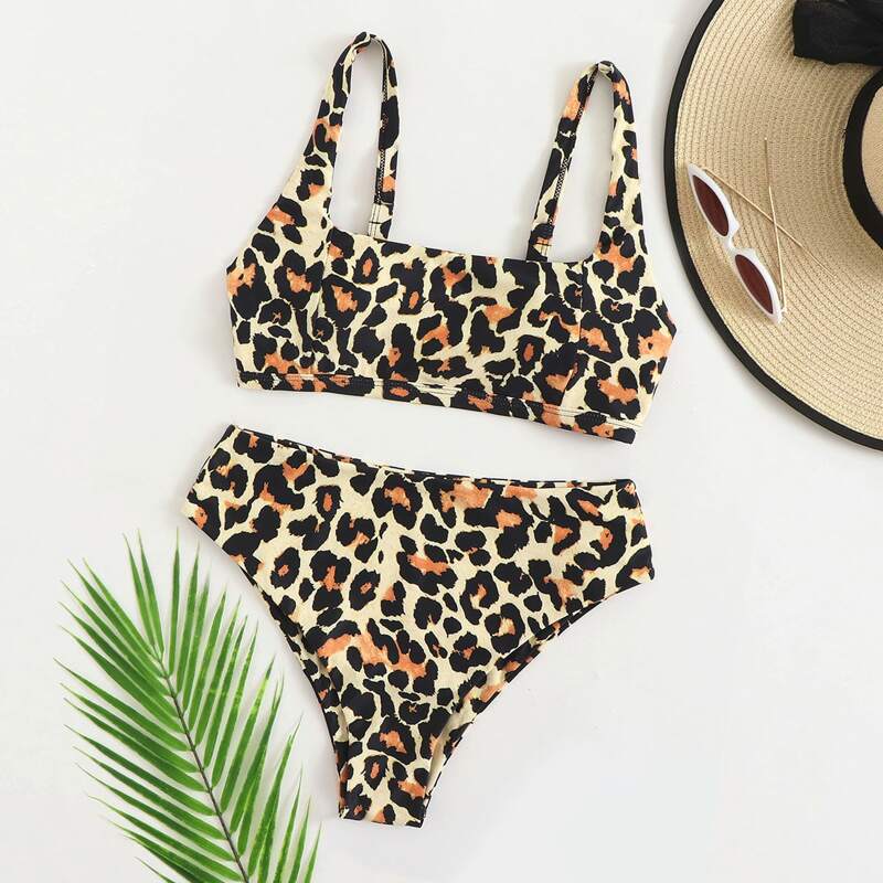 

Leopard High Waisted Bikini Swimsuit, Multicolor