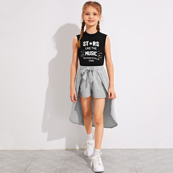 

Girls Letter Graphic Tank Top & Shorts With Skirt Set, Multicolor