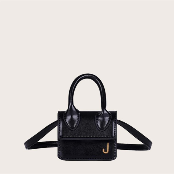 

Girls Letter Embroidered Satchel Bag, Black