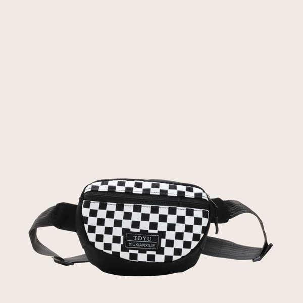 

Kids Zip Front Checkered Fanny Pack, Black and white
