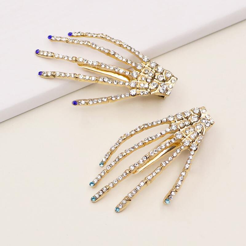 

2pcs Rhinestone Hand Hair Clip, Gold