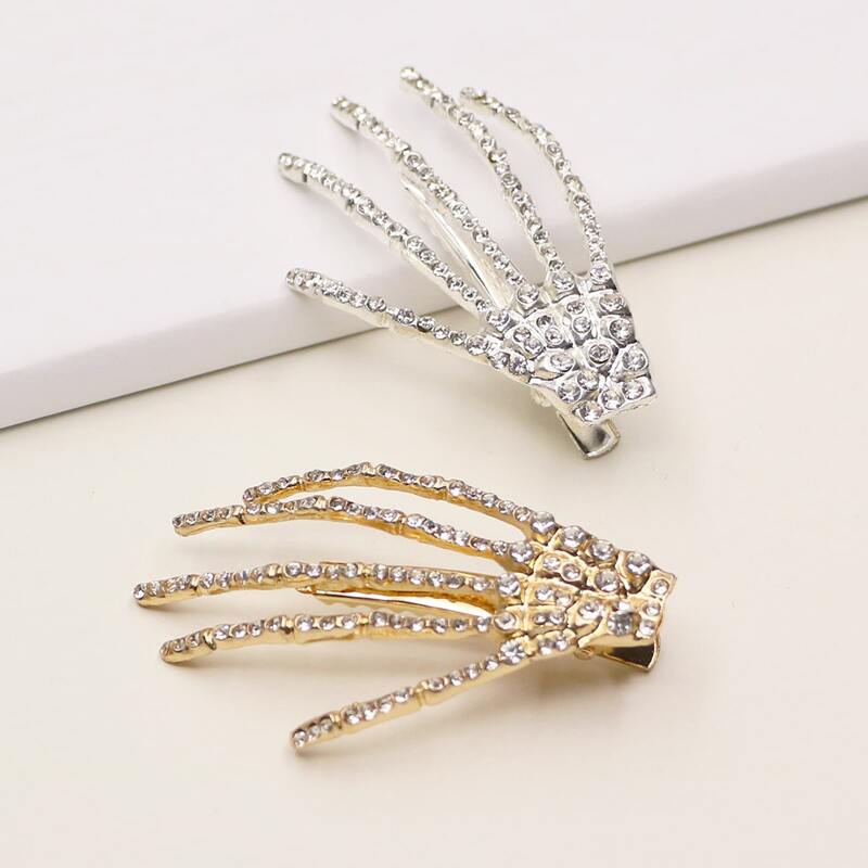 

2pcs Rhinestone Hand Hair Clip, Multicolor