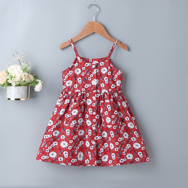 

Toddler Girls Floral Print Button Front Cami Dress, Multicolor