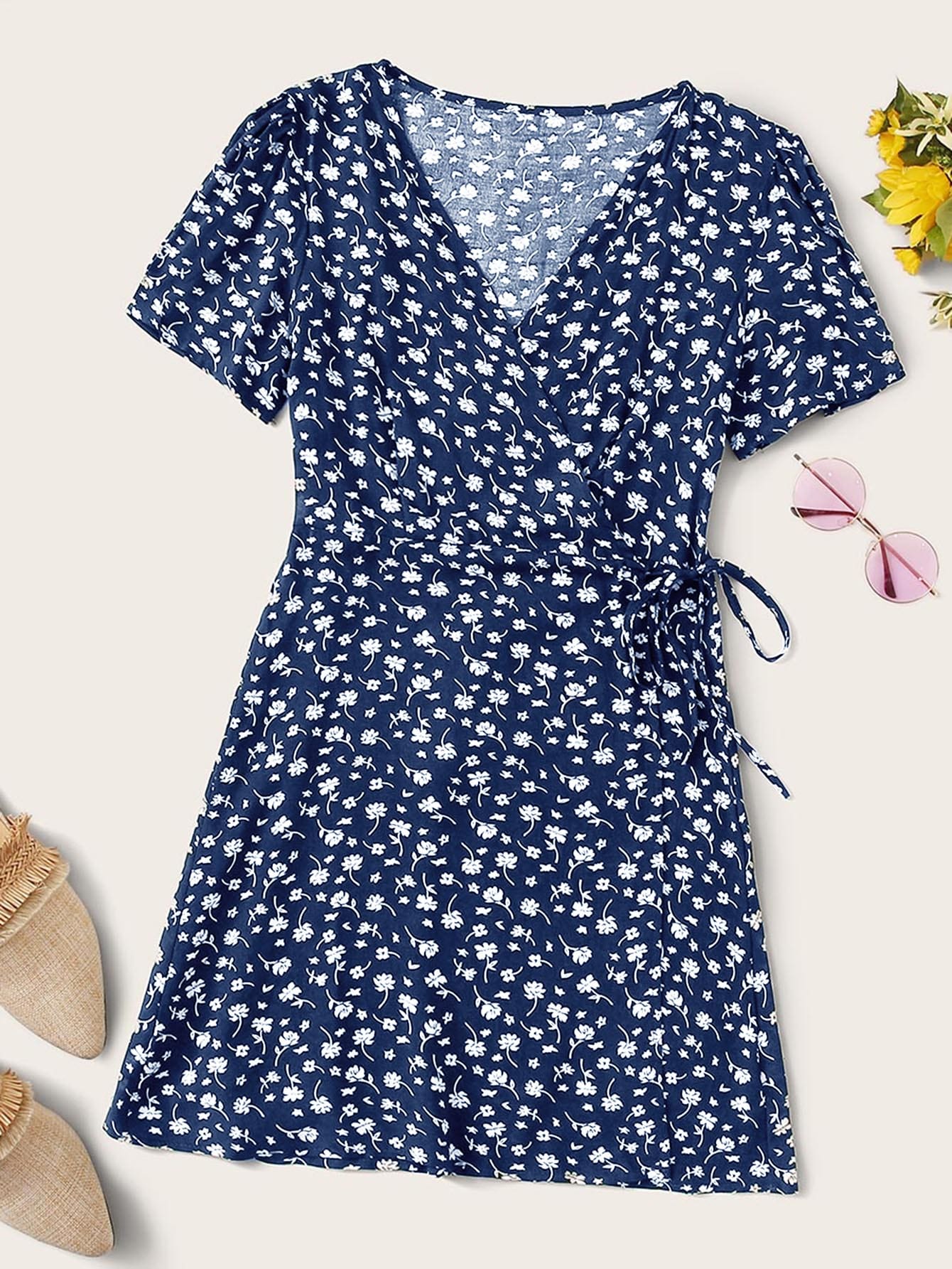 floral wrap tea dress