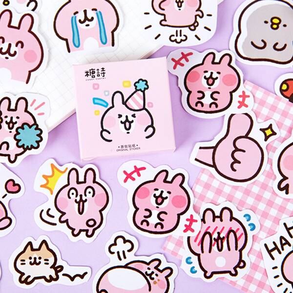 

45pcs Cartoon Rabbit Print Sticker, Pink
