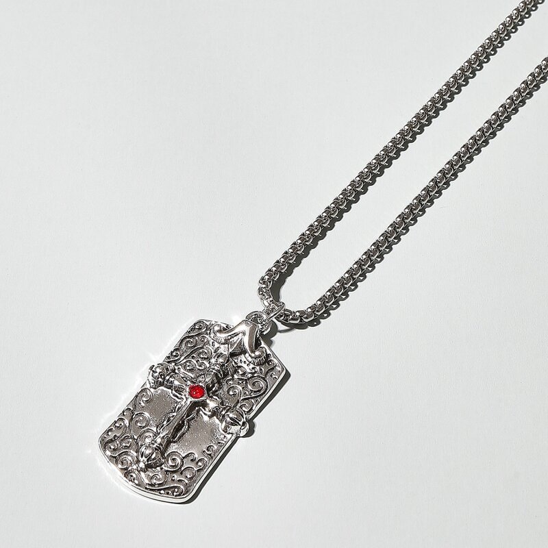 

Guys Cross Charm Necklace, Silver