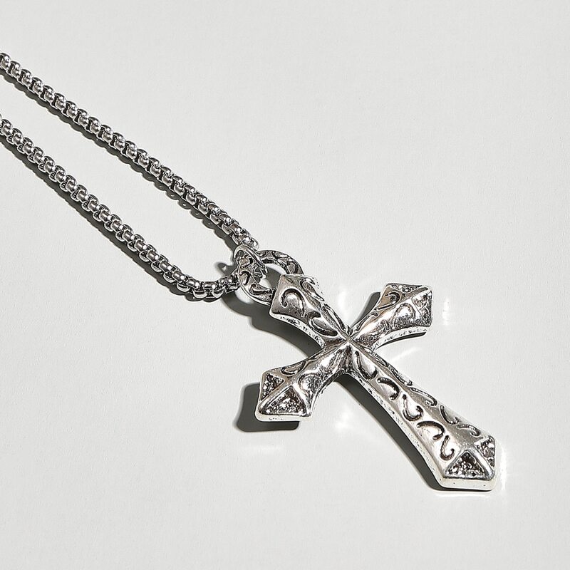 

Guys Cross Charm Necklace, Silver