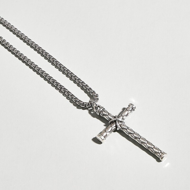 

Guys Cross Charm Necklace, Silver
