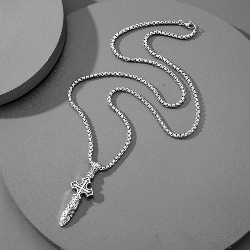

Guys Cross Charm Necklace, Silver
