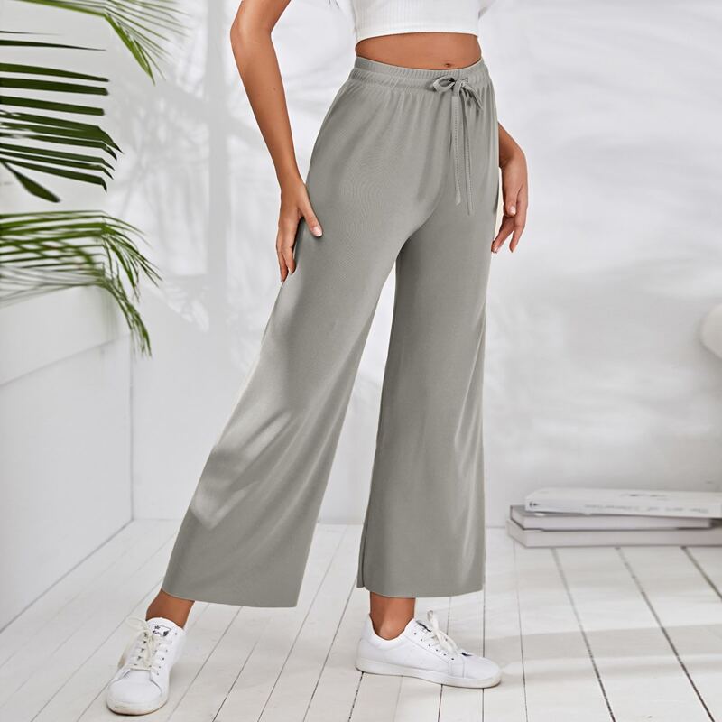 

Drawstring Waist Wide Leg Pants, Light grey