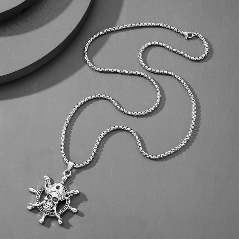 

Guys Skull Charm Necklace, Silver
