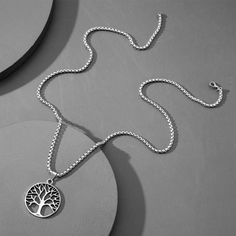 

Guys Tree Charm Necklace, Silver