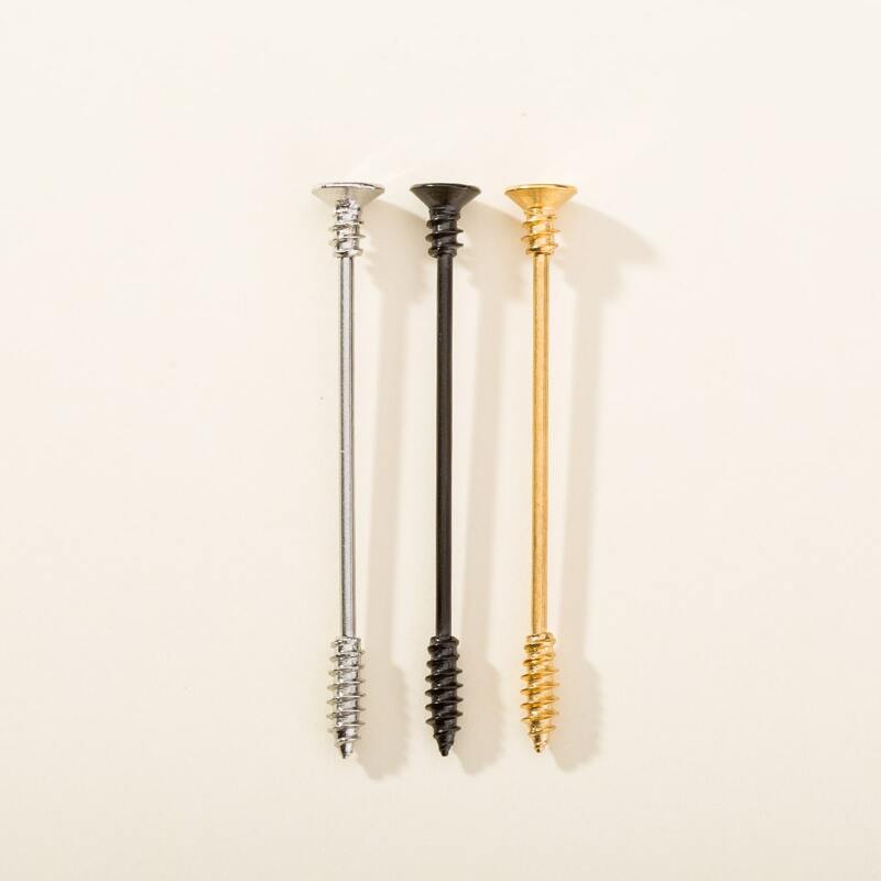 

3pcs Guys Screw Design Earrings, Gold