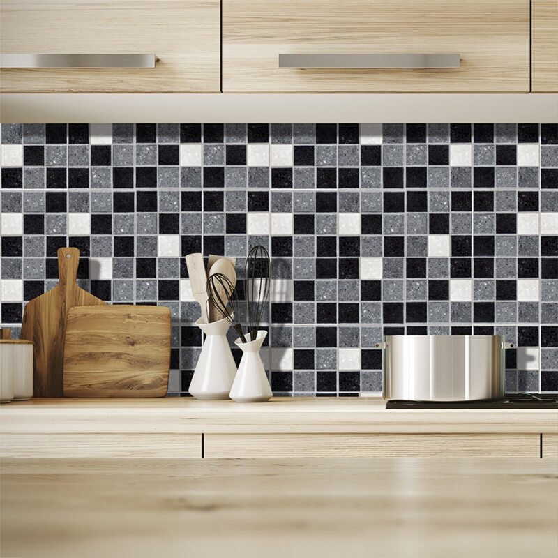 

1pc Mosaic Plaid Pattern Wall Sticker, Multicolor