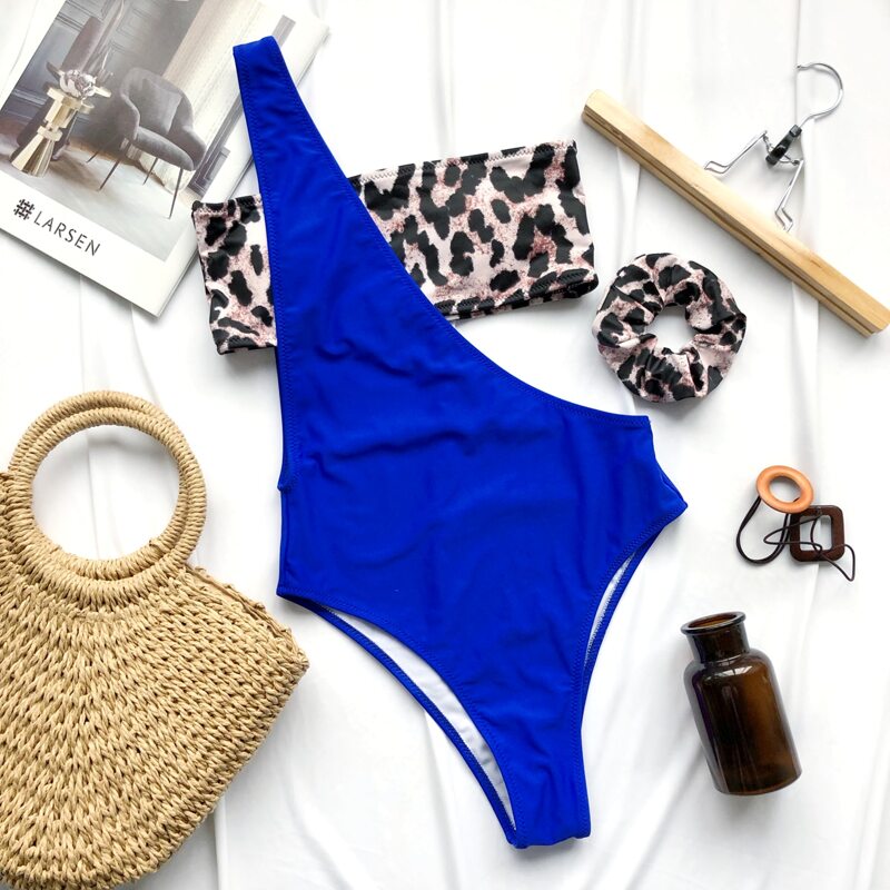

Leopard Bandeau With One Piece Swimsuit & Scrunchie, Multicolor