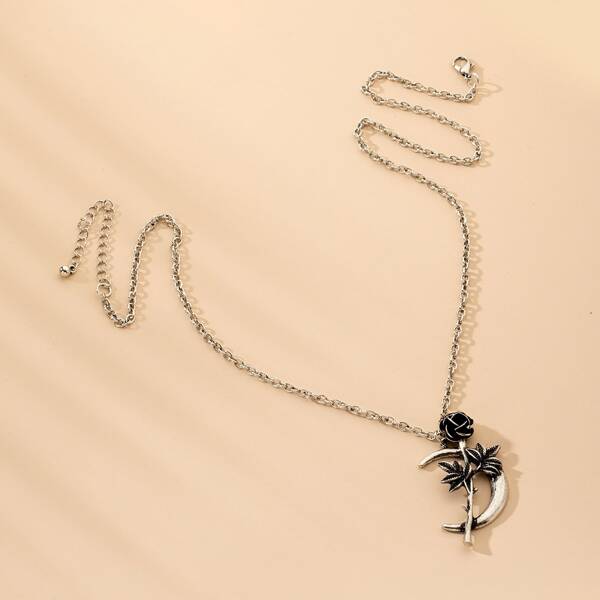 

Rose Moon Charm Necklace, Silver