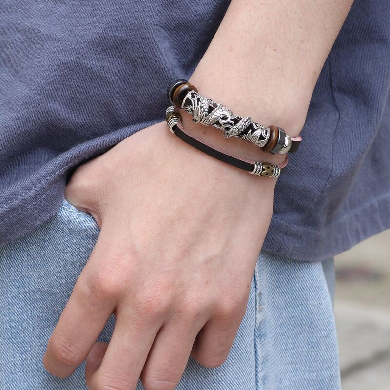

Guys Animal Decor Layered Bracelet, Black