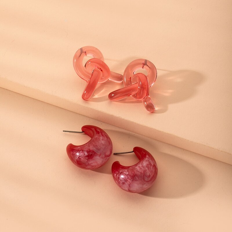 

2pairs Twist Design Stud Earrings, Red