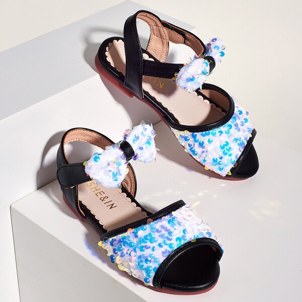 

Toddler Girls Sequin & Bow Decor Sandals, Blue and white