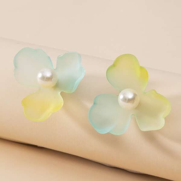 

Faux Pearl Flower Stud Earrings, Blue
