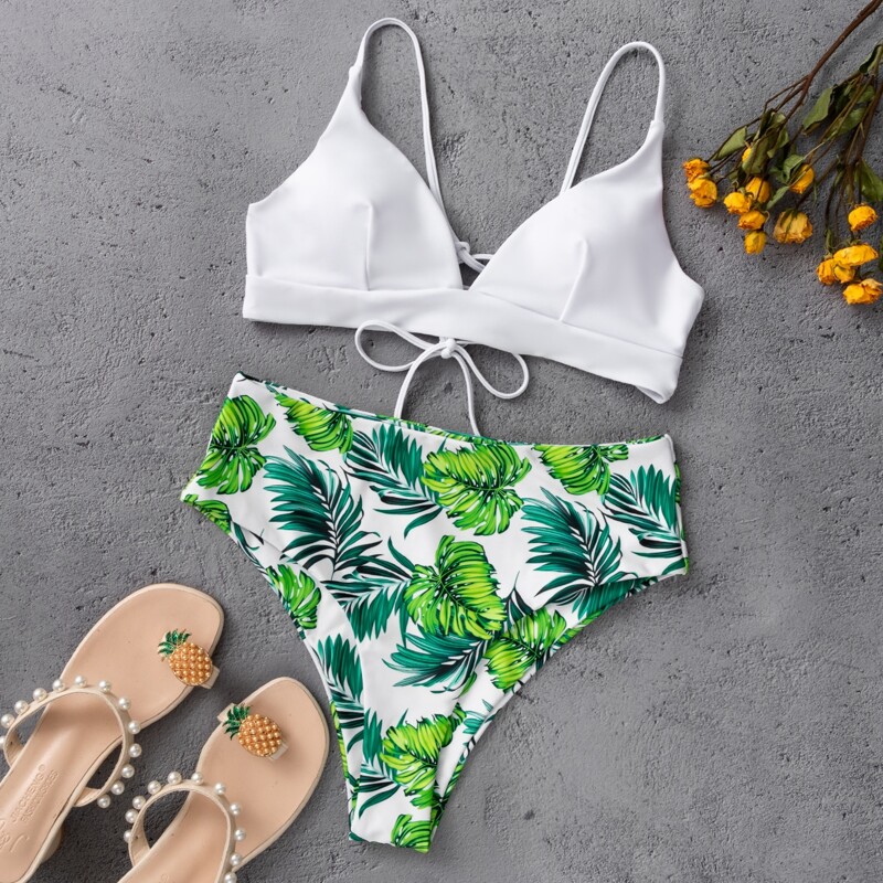 

Tropical Tie Back Bikini Swimsuit, Multicolor