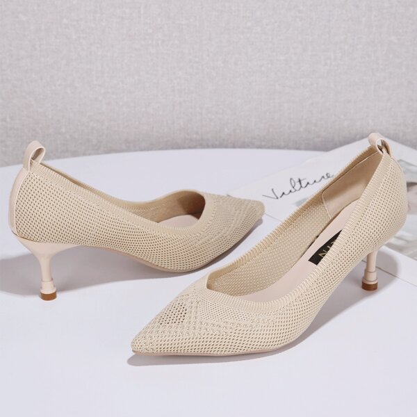 

Point Toe Knit Stiletto Heels, Khaki